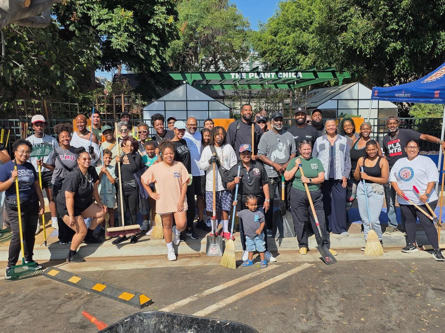 A large crowd gathered in Leimert Park for a community clean up